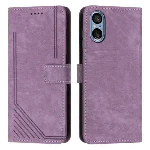 STRIPE Peňaženkové puzdro s remienkom Sony Xperia 5 V fialový