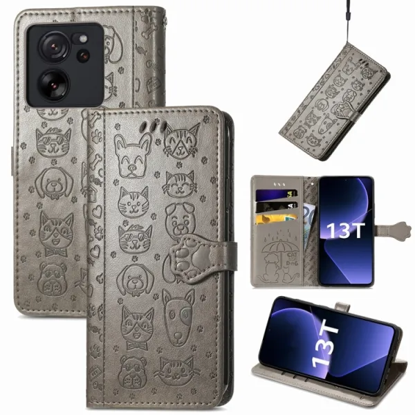 ART Peňaženkový kryt Xiaomi 13T / 13T Pro ANIMALS šedý