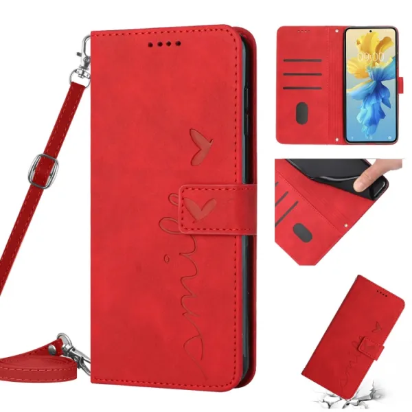 ART SMILE Peňaženkový obal s remienkom pre Infinix Hot 20 5G červený