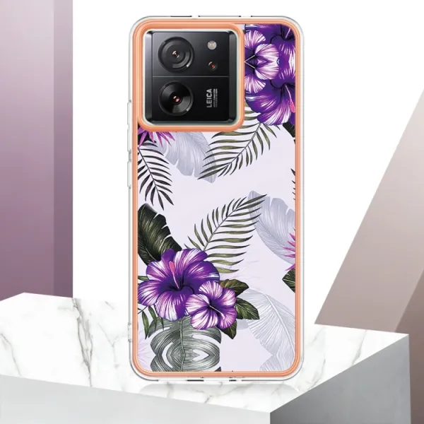 IMD MARBLE Ochranný kryt Xiaomi 13T / 13T Pro PURPLE FLOWER