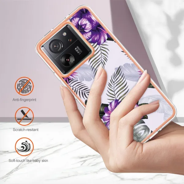 IMD MARBLE Ochranný kryt Xiaomi 13T / 13T Pro PURPLE FLOWER