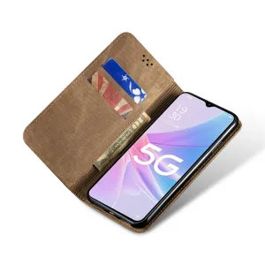 DENIM Peňaženkový kryt pre Oppo A78 5G šedohnedý