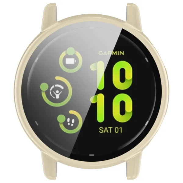 PC FULL COVER Plastový kryt so sklom pre Garmin Vivoactive 5 béžový