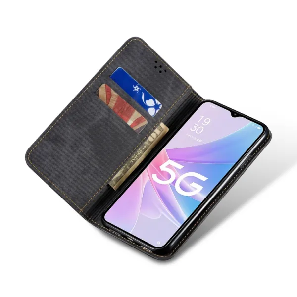 DENIM Peňaženkový kryt pre Oppo A78 5G čierny
