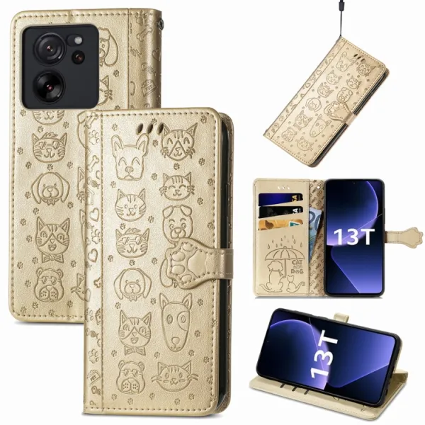 ART Peňaženkový kryt Xiaomi 13T / 13T Pro ANIMALS zlatý