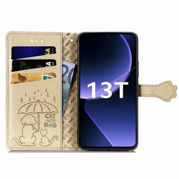 ART Peňaženkový kryt Xiaomi 13T / 13T Pro ANIMALS zlatý