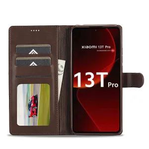 IMEEKE Peňaženkový obal pre Xiaomi 13T / 13T Pro tmavohnedý