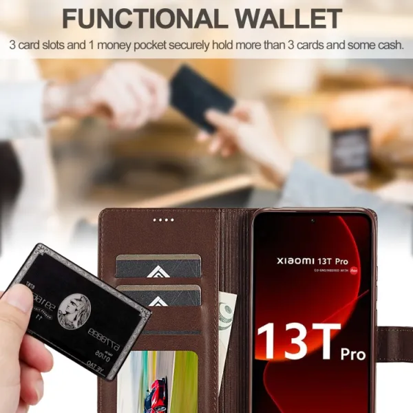 IMEEKE Peňaženkový obal pre Xiaomi 13T / 13T Pro tmavohnedý