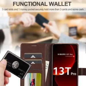 IMEEKE Peňaženkový obal pre Xiaomi 13T / 13T Pro tmavohnedý