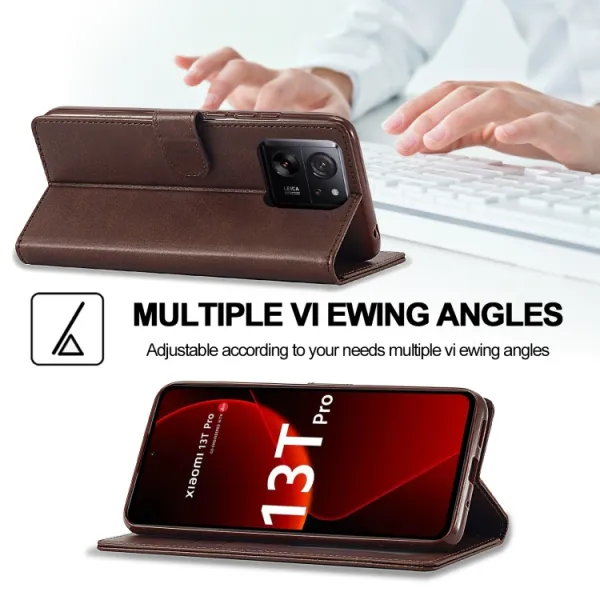 IMEEKE Peňaženkový obal pre Xiaomi 13T / 13T Pro tmavohnedý