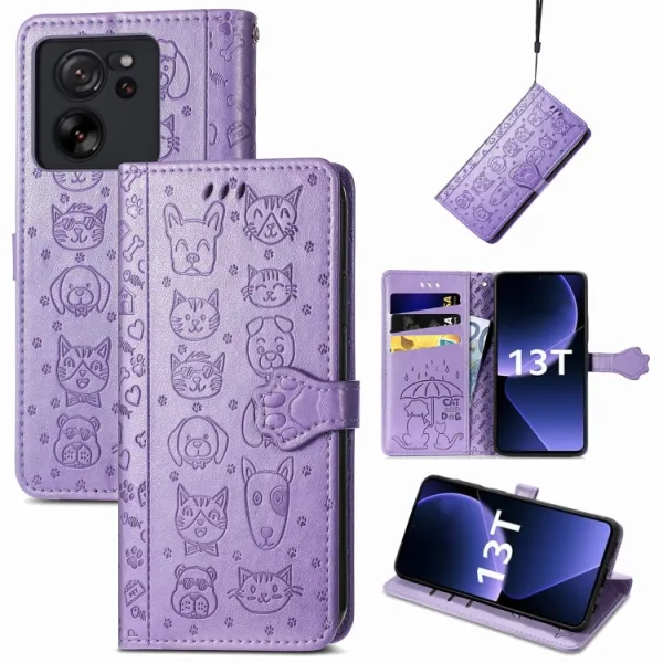 ART Peňaženkový kryt Xiaomi 13T / 13T Pro ANIMALS fialový