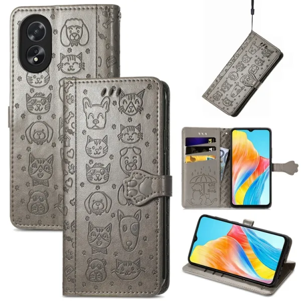 ART ANIMALS Peňaženkový obal pre Oppo A38 šedý