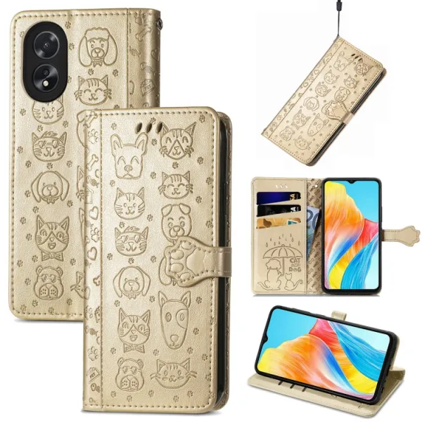 ART ANIMALS Peňaženkový obal pre Oppo A38 zlatý