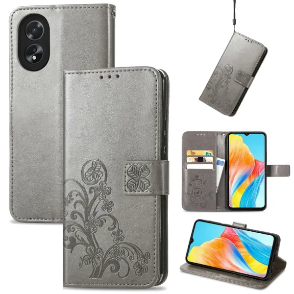 ART FLOWERS Peňaženkový obal pre Oppo A38 šedý