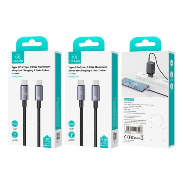 USAMS US-SJ664 60W Kábel USB Typ-C / Typ-C 2 metre čierny