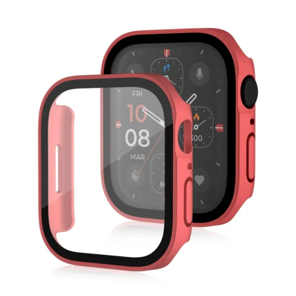 PC FULL COVER Plastový kryt so sklom pre Apple Watch SE / SE 2022 / SE 2023 / SE 2025 (44mm) červený