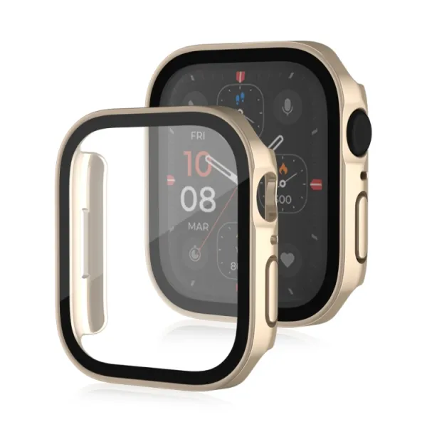 PC FULL COVER Plastový kryt so sklom pre Apple Watch SE / SE 2022 / SE 2023 / SE 2025 (40mm) ružovozlatý
