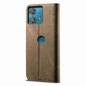 DENIM Peňaženkový kryt pre Motorola Edge 40 Neo šedohnedý