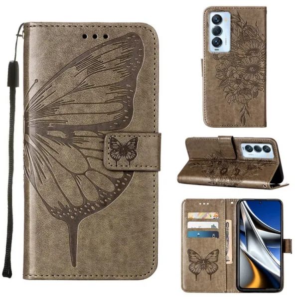 ART BUTTERFLY Peňaženkový obal pre Tecno Camon 18 Premier šedý