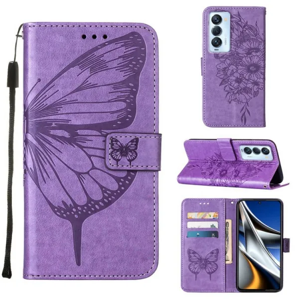 ART BUTTERFLY Peňaženkový obal pre Tecno Camon 18 Premier fialový