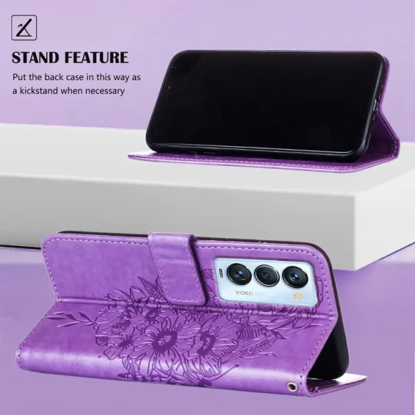 ART BUTTERFLY Peňaženkový obal pre Tecno Camon 18 Premier fialový