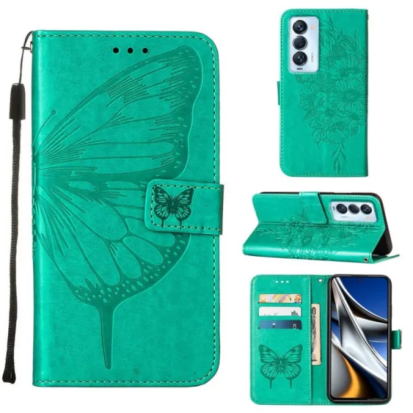 ART BUTTERFLY Peňaženkový obal pre Tecno Camon 18 Premier zelený