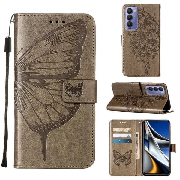 ART BUTTERFLY Peňaženkový obal pre Tecno Camon 18 šedý