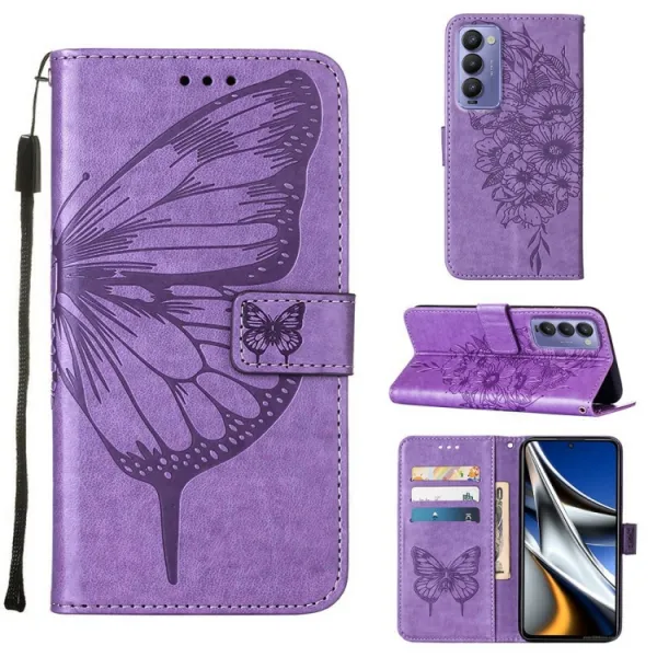 ART BUTTERFLY Peňaženkový obal pre Tecno Camon 18 fialový