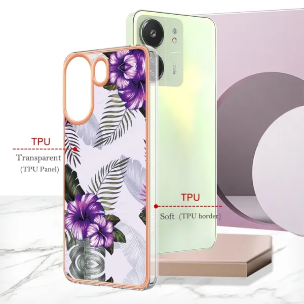 IMD MARBLE Ochranný kryt Xiaomi Redmi 13C / Poco C65 PURPLE FLOWER