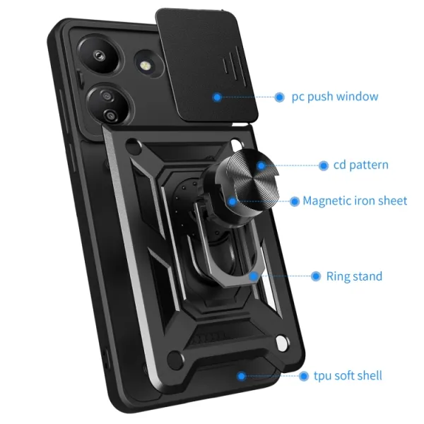 RING CAMERA Kryt s držiakom pre Xiaomi Redmi 13C / Poco C65 čierny