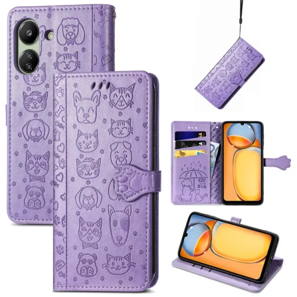 ART ANIMALS Peňaženkový obal pre Xiaomi Redmi 13C / Poco C65 fialový