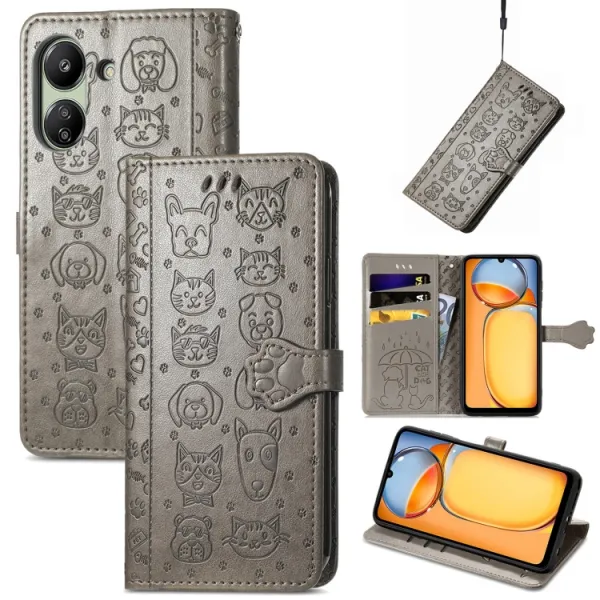ART ANIMALS Peňaženkový obal pre Xiaomi Redmi 13C / Poco C65 šedý