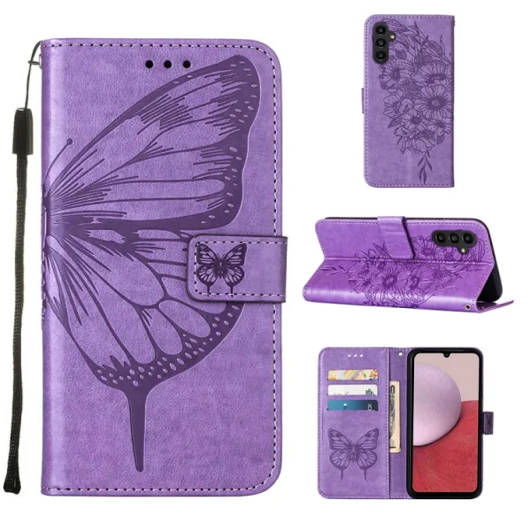 ART BUTTERFLY Peňaženkový obal pre Samsung Galaxy A25 5G fialový