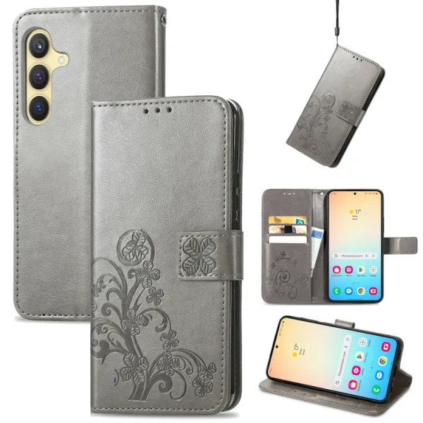 ART FLOWERS Peňaženkový obal pre Samsung Galaxy S24 Plus 5G šedý