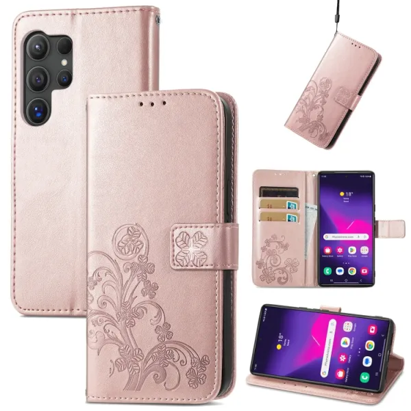 ART FLOWERS Peňaženkový obal pre Samsung Galaxy S24 Ultra 5G svetloružový