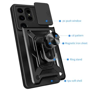 RING CAMERA Kryt s držiakom pre Samsung Galaxy S24 Ultra 5G ružový