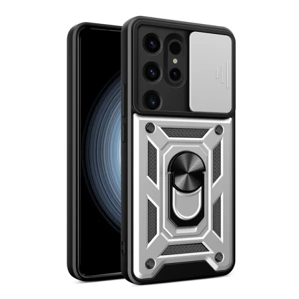 RING CAMERA Kryt s držiakom pre Samsung Galaxy S24 Ultra 5G strieborný