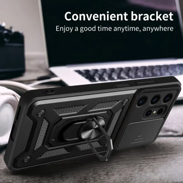 RING CAMERA Kryt s držiakom pre Samsung Galaxy S24 Ultra 5G ružový