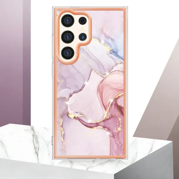 IMD MARBLE Ochranný kryt pre Samsung Galaxy S24 Ultra 5G ROSE GOLD