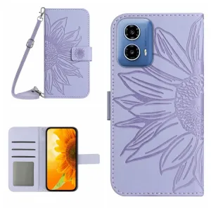 ART SUNFLOWER Peňaženkový obal so šnúrkou pre Motorola Moto G85 5G fialový