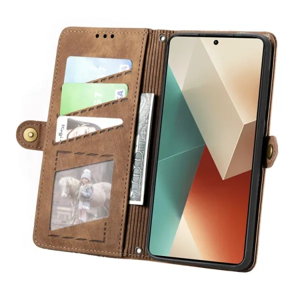 GEOM Peňaženkové puzdro pre Xiaomi Redmi Note 13 hnedé