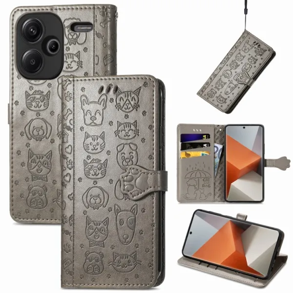 ART ANIMALS Peňaženkový obal pre Xiaomi Redmi Note 13 Pro+ 5G šedý