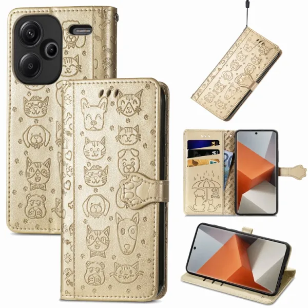 ART ANIMALS Peňaženkový obal pre Xiaomi Redmi Note 13 Pro+ 5G zlatý