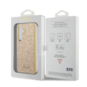 Guess Glitter Flakes Metal Logo Kryt pre Samsung S24 Plus, Zlatý