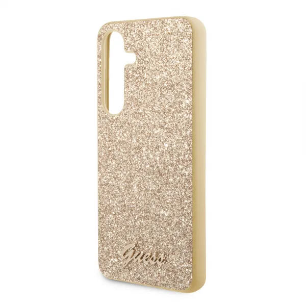 Guess Glitter Flakes Metal Logo Kryt pre Samsung S24 Plus, Zlatý