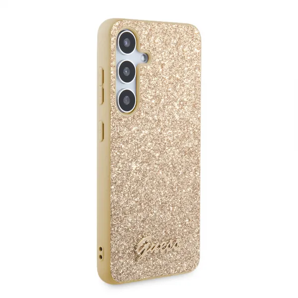 Guess Glitter Flakes Metal Logo Kryt pre Samsung S24 Plus, Zlatý