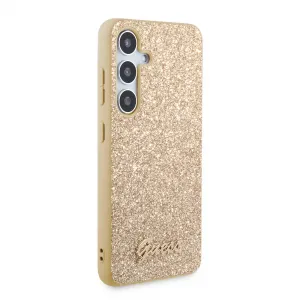 Guess Glitter Flakes Metal Logo Kryt pre Samsung S24 Plus, Zlatý