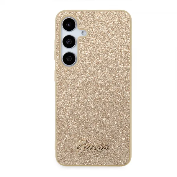 Guess Glitter Flakes Metal Logo Kryt pre Samsung S24 Plus, Zlatý