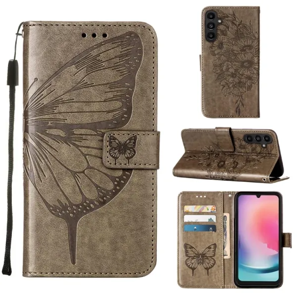 ART BUTTERFLY Peňaženkový obal pre Samsung Galaxy A15 / A15 5G šedý