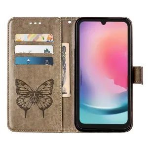 ART BUTTERFLY Peňaženkový obal pre Samsung Galaxy A15 / A15 5G šedý